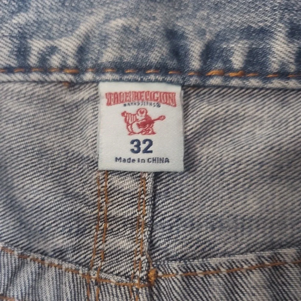 True Religion Jeans Mens 32 Light Blue Ricky Super T Straight Acid Wash Denim